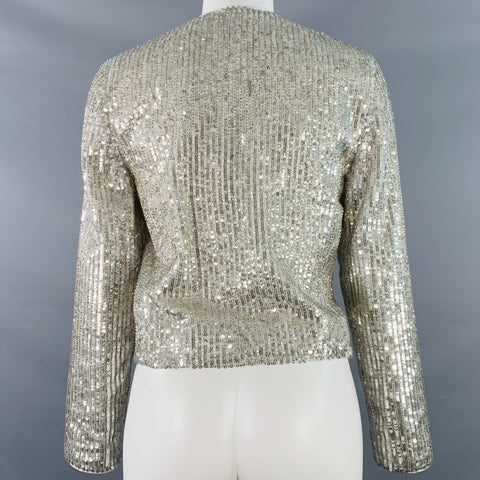 ALICE + OLIVIA Size S Silver Polyester Sequined Stripe Jacket Blazer