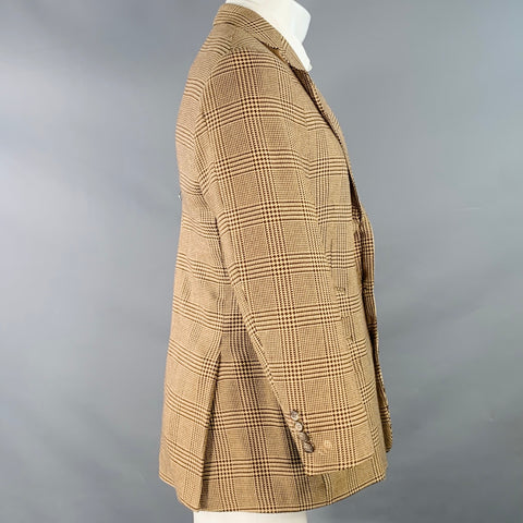 RALPH LAUREN Size 38 Regular Tan Brown Glenplaid Cotton Cashmere Sport Coat