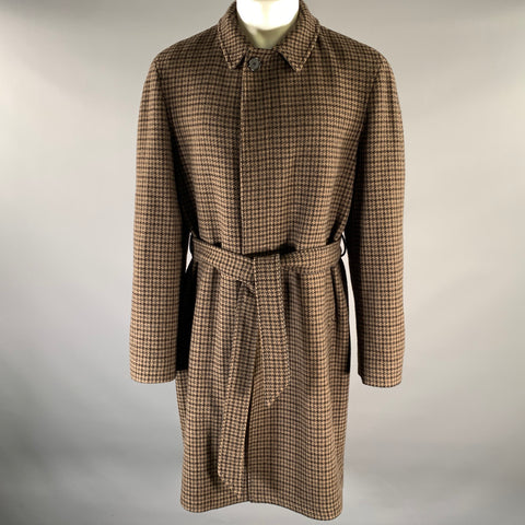 TAGLIATORE Size 44 Brown Black Houndstooth Wool Cashmere Belted Coat