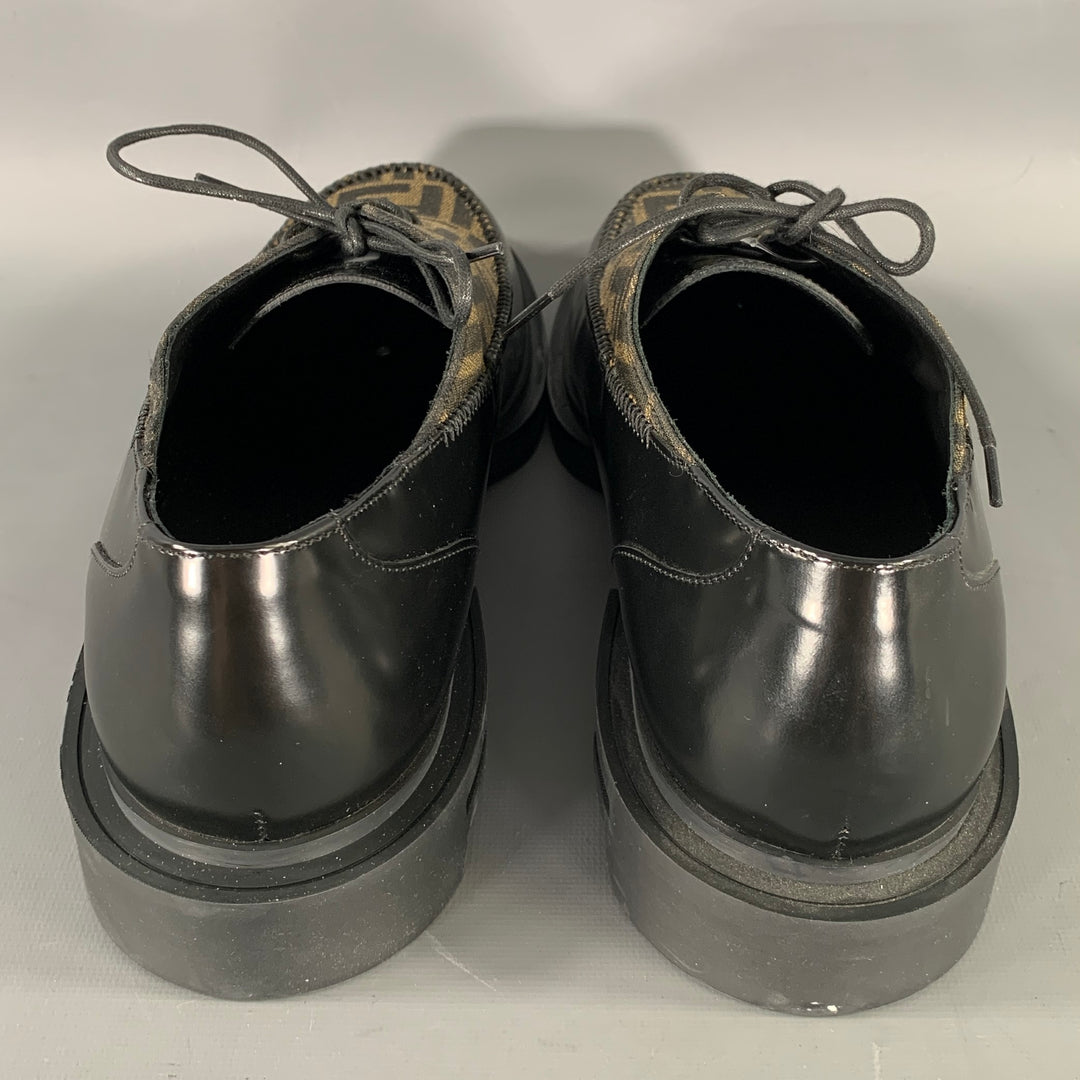 FENDI Size 10 Black Brown Monogram Leather Lace Up Shoes