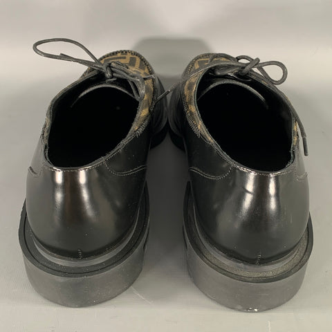 FENDI Size 10 Black Brown Monogram Leather Lace Up Shoes