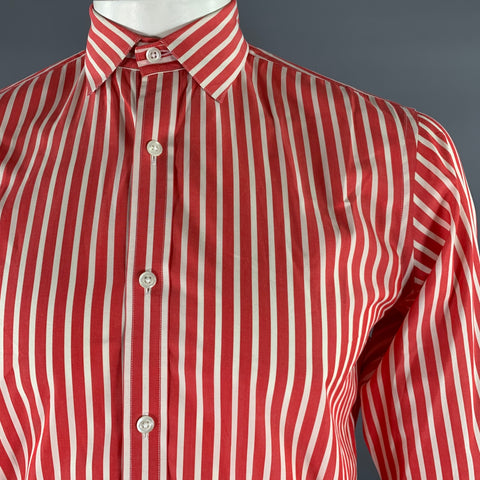 SERGE BLANCO Size M Red White Stripe Pointed Collar Long Sleeve Shirt