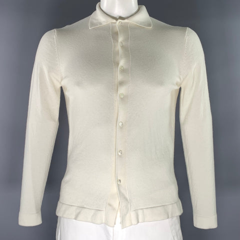 SUIT SUPPLY Size L White Cream Knit Wool Button Up Cardigan
