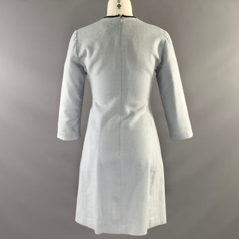 OSCAR Size 6 Black Light Blue Wool & Cashmere Knee Length Dress