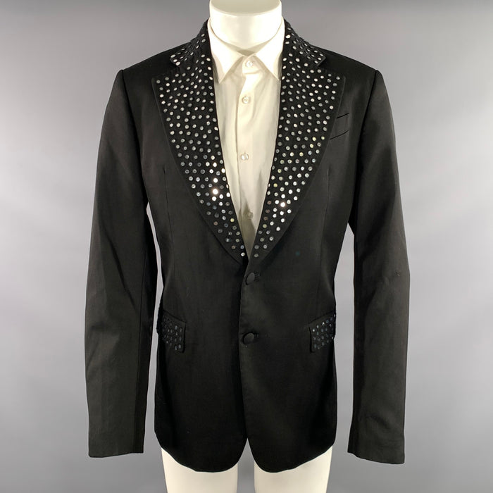 MOSCHINO Chest Size 34 Black Sequined Wool Blend Sport Coat