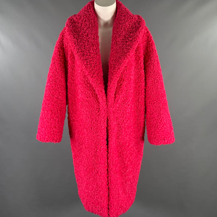 ALICE + OLIVIA Size S Pink Polyester Textured Faux Fur Shawl Lapel Coat