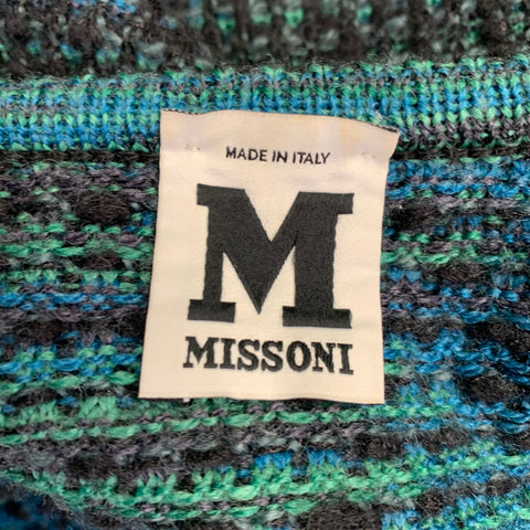 M MISSONI Size 12 Charcoal Green Wool Blend Knit Open Front Coat