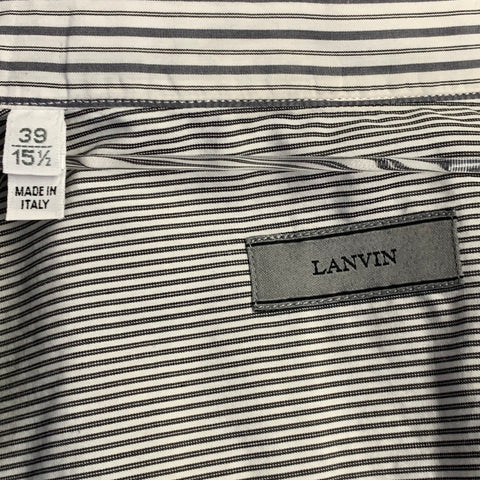 LANVIN Size S Grey White Stripe Cotton Patch Pocket Long Sleeve Shirt