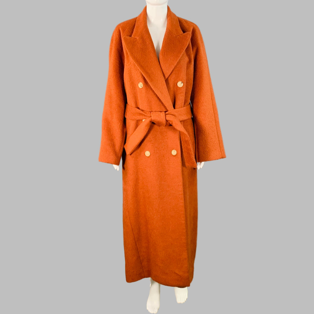 ACNE STUDIOS Size XS Brown Mohair Blend Textured Double Breasted Belted Coat