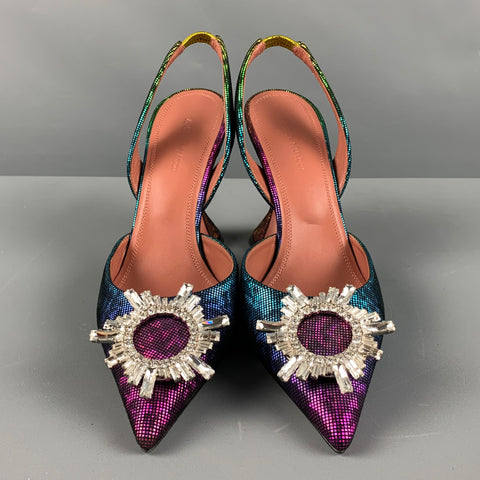 AMINA MUADDI Size 8 Multi-Color Suede Rainbow Slingback Pumps