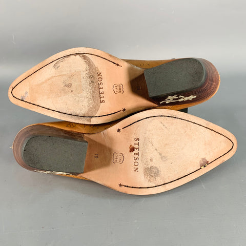STETSON Size 10 Camel Embossed Leather Western Mules Pumps