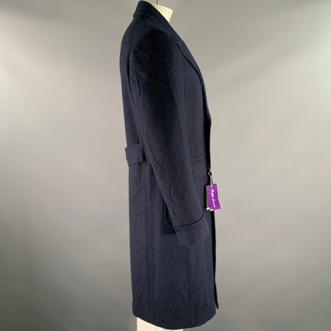 RALPH LAUREN Size 42 Navy Herringbone Wool Overcoat Coat