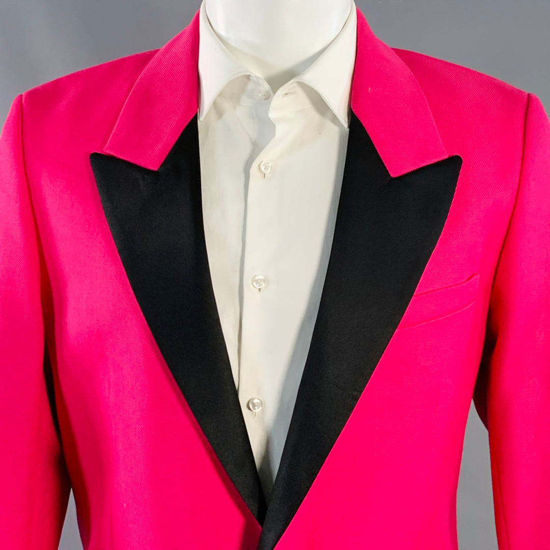 AMI by ALEXANDRE MATTIUSSI Size 36 Fuchsia Pink Black Wool Peak Lapel Sport Coat