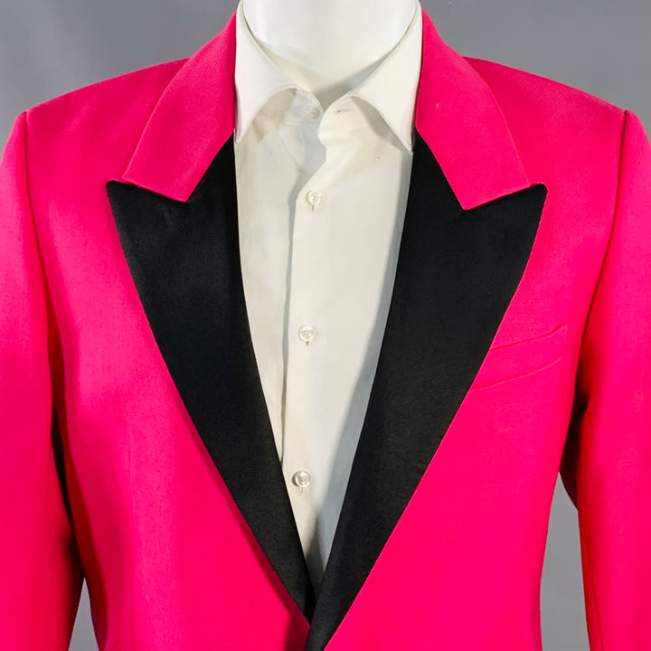 AMI by ALEXANDRE MATTIUSSI Size 36 Fuchsia Pink Black Wool Peak Lapel Sport Coat