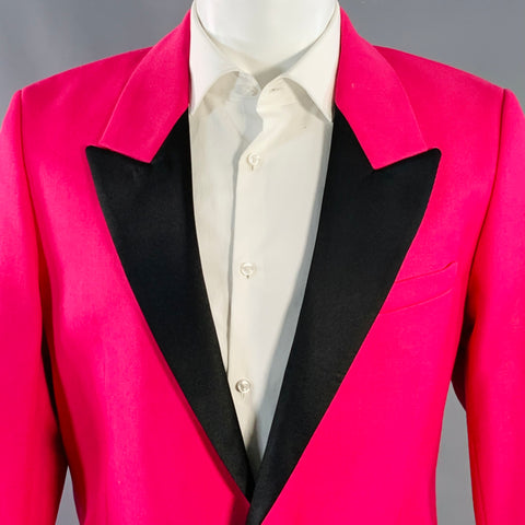 AMI by ALEXANDRE MATTIUSSI Size 40 Fuchsia Pink Black Wool Peak Lapel Sport Coat