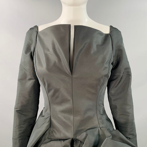 OSCAR DE LA RENTA 2022 Size 6 Black Taffeta Long Sleeve Midi Cocktail Dress