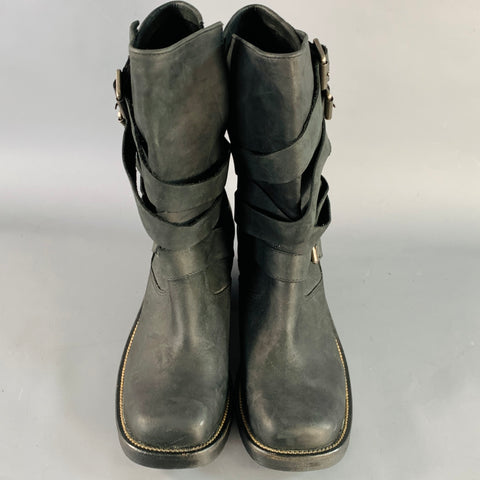 JEFFREY CAMPBELL Size 10 Deanne Black Leather Buckle Biker Boots