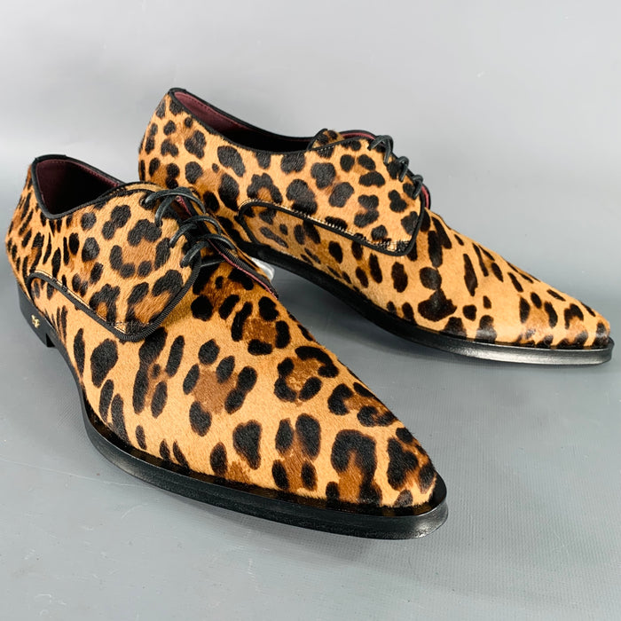DOLCE & GABBANA Size 11 Tan Brown Black Animal Print Pony Hair Lace-Up Shoes