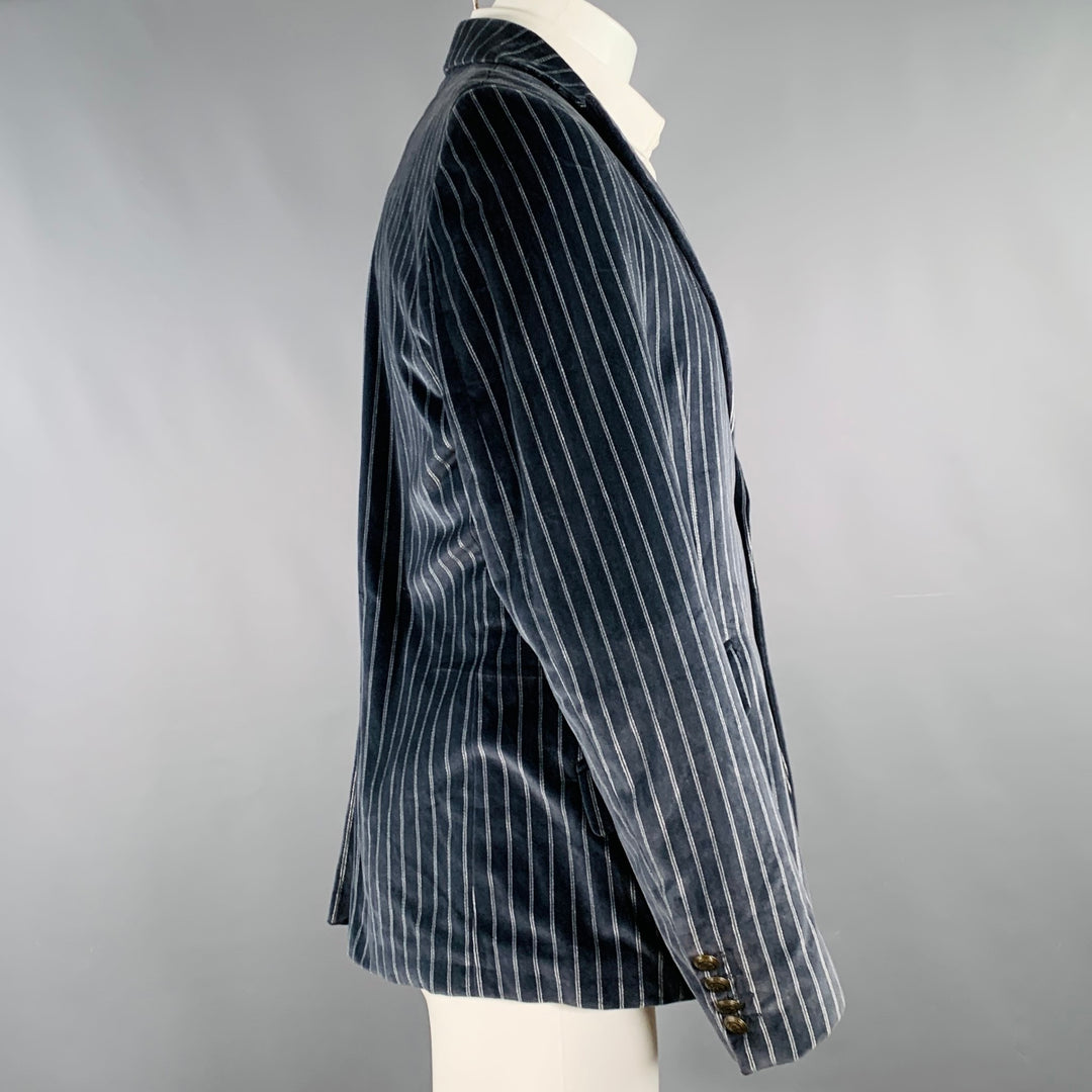 D&G by DOLCE & GABBANA Size 40 Navy Grey Stripe Velvet Sport Coat