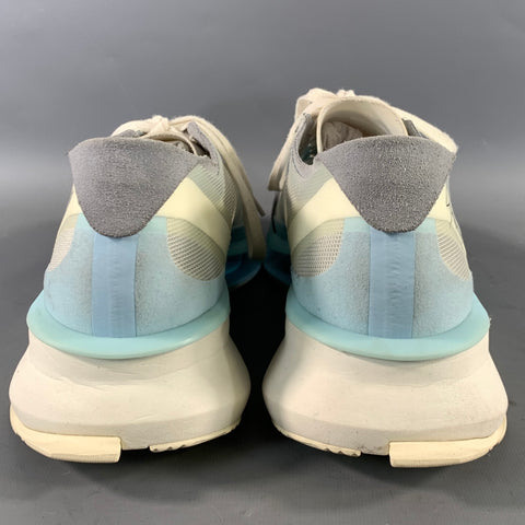 Y-3 Size 9.5 White Light Blue Stripe Mesh Athletic Sneakers