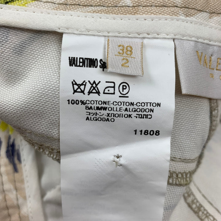 VALENTINO Pantalon décontracté court à fleurs en coton multicolore beige taille 2