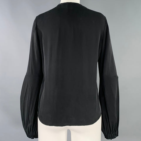 DIANE VON FURSTENBERG Size 6 Black Silk Blend Half Placket Shirt