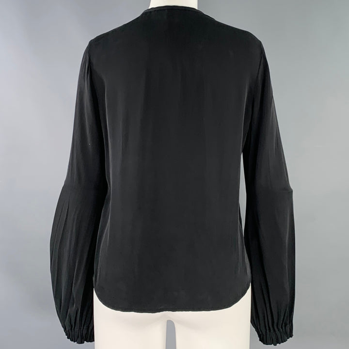 DIANE VON FURSTENBERG Size 6 Black Silk Blend Half Placket Shirt
