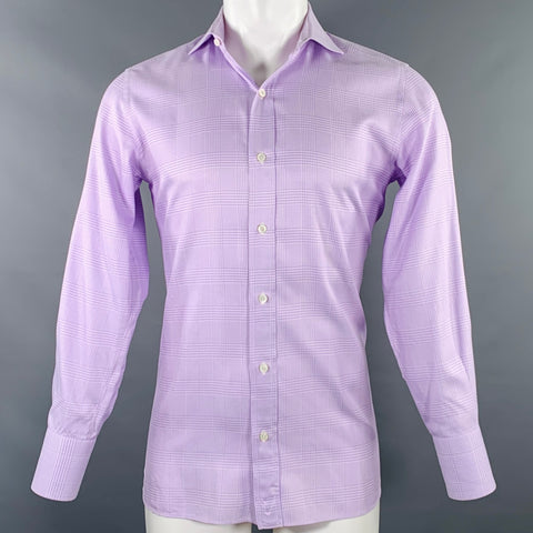 TOM FORD Size M White Purple Glenplaid Cotton Spread Collar Long Sleeve Shirt