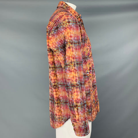 ROBERT GRAHAM Size L Orange Multi Color Plaid Cotton Long Sleeve Shirt