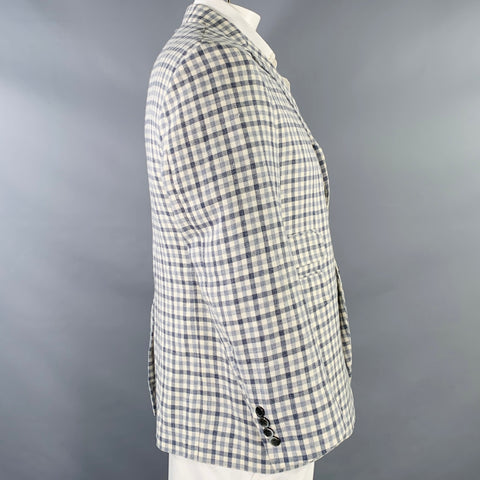 BLACK FLEECE Size 42 Cream Grey Plaid Wool Silk Linen Sport Coat