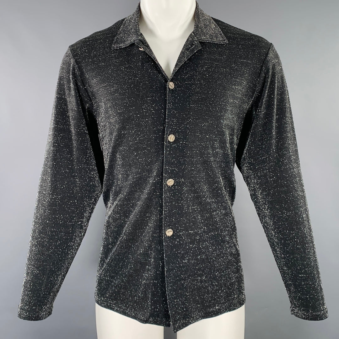 metallic grey dress shirt CRAIG SIGNER Size M Black Silver Metallic Polyamide Button Up Long Sleeve  Shirt – Sui Generis Designer Consignment