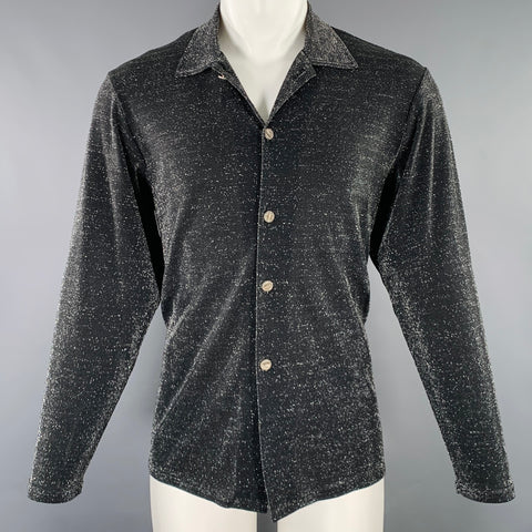 CRAIG SIGNER Size M Black Silver Metallic Polyamide Button Up Long Sleeve Shirt