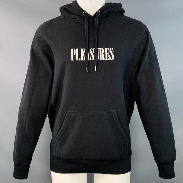 PLEASURES x NEW ORDER TECHNIQUE Size M Black White Rock Concert Cotton Blend Hooded Sweatshirt