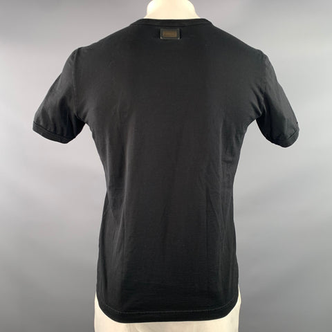 DOLCE & GABBANA Size L Black Patchwork Cotton Crew Neck T shirt