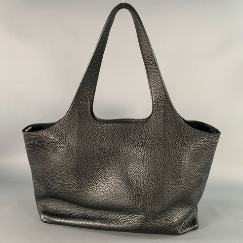 CUYANA Black Pebble Grain Leather Top Handles Tote Bag