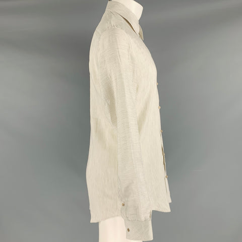 DOLCE & GABBANA Size M White Beige Stripe Linen Cotton Long Sleeve Shirt