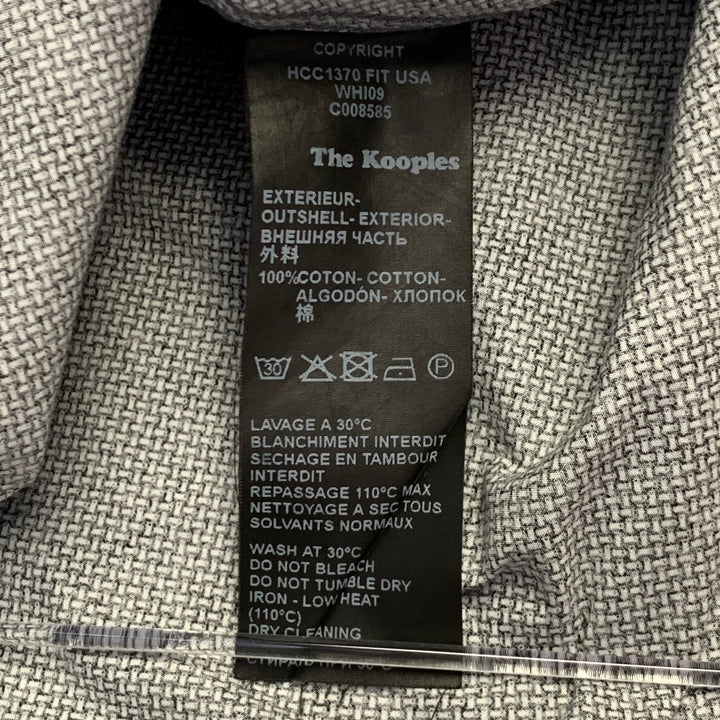 THE KOOPLES Size L Black White Cotton Basketweave Skull Hidden Buttons Fitted Long Sleeve Shirt