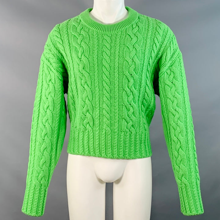 AMI by ALEXANDRE MATTIUSSI Size M Lime Green Cable Knit Wool Cropped Sweater