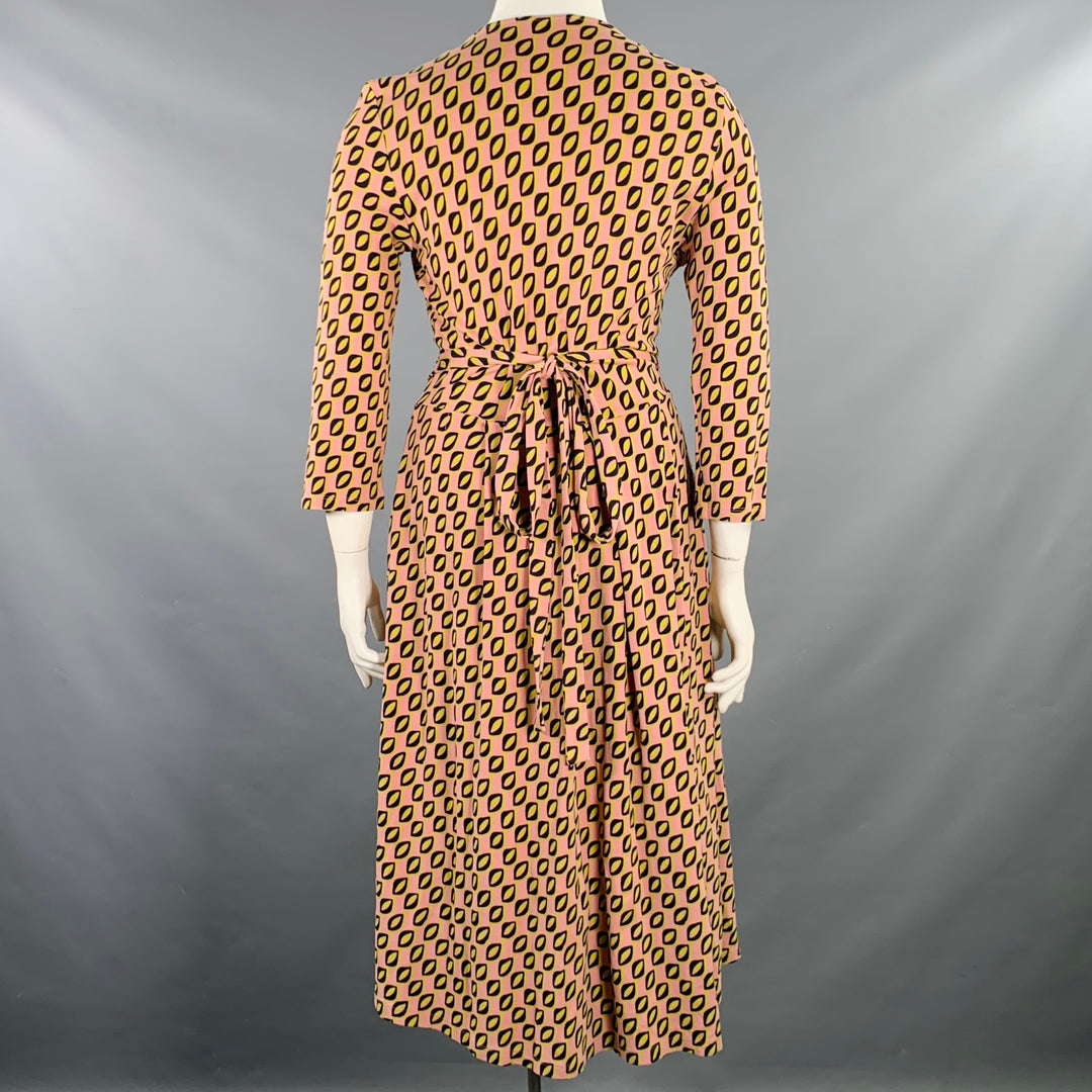 MAX MARA Size XL Pink Black Yellow Viscose Blend Abstract Wrap Dress