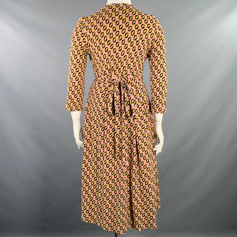 MAX MARA Size XL Pink Black Yellow Viscose Blend Abstract Wrap Dress