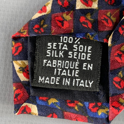 UNGARO Black Red Abstract Floral Silk Tie