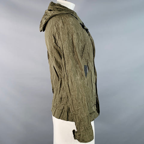 ROBERTO RICCI DESIGNS Size 42 Green Olive Wrinkled Hooded Zip Snaps Jacket