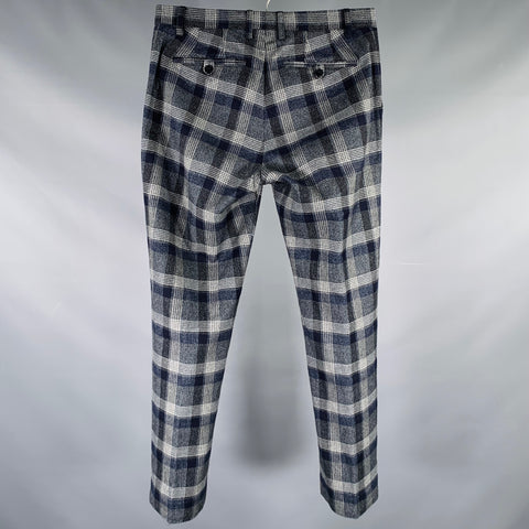 ETRO Size 30 Navy Grey Plaid Cotton Zip Fly Dress Pants