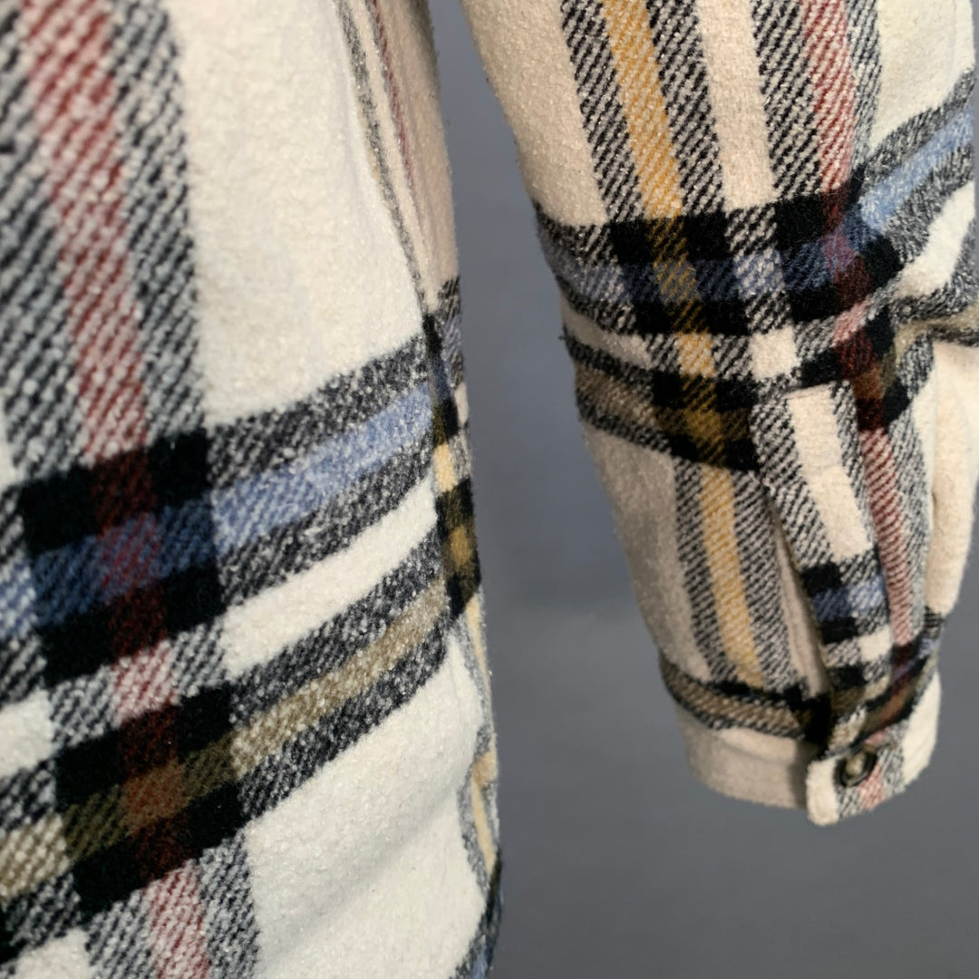 ISABEL MARANT ETOILE Size XS Cream Plaid Polyester Oversized Flannel Shirt Jacket