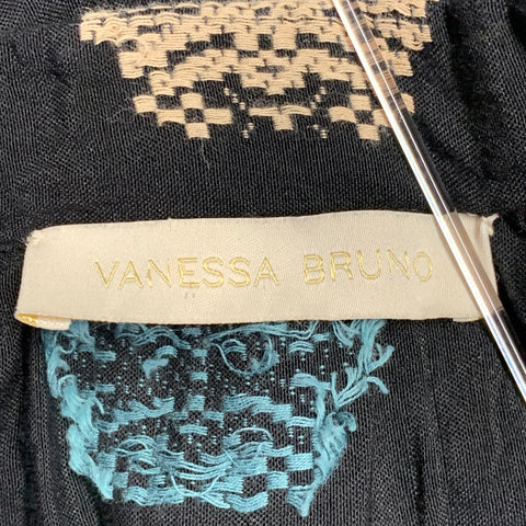 VANESSA BRUNO Size XS Black Multi Color Cotton Blend Embroidered V-Neck Tunic Blouse