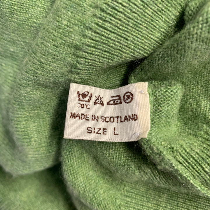 TURNBULL & ASSER Size L Green Knitted Cashmere Crew-Neck Sweater