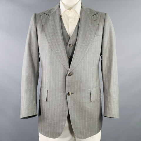 ASTOR & BLACK Size 44 Grey Brown Pinstripe Single Breasted Sport Coat Vest Suit Set