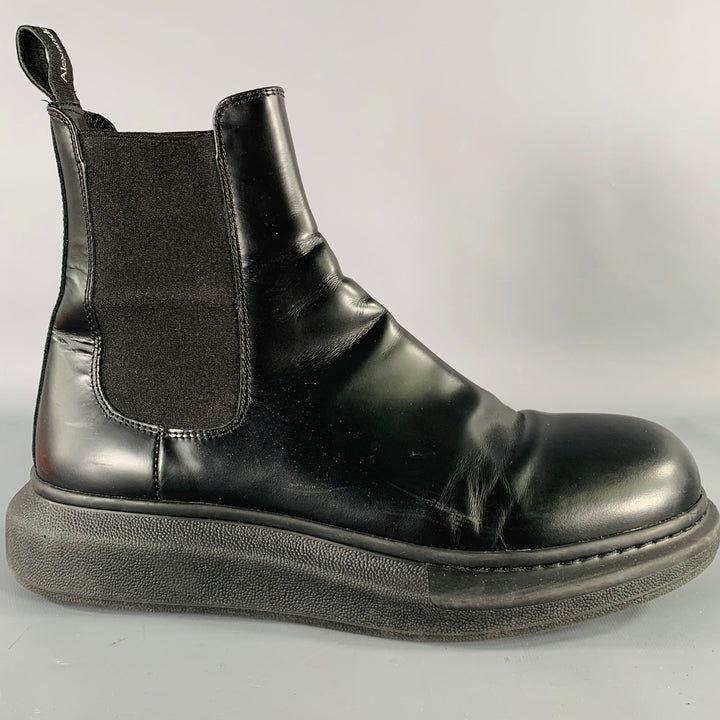 ALEXANDER MCQUEEN Size 9.5 Black Leather Platform Chelsea Boots
