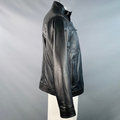 ROUNDTREE & YORKE Size L Black Lambskin Leather Motorcycle Jacket
