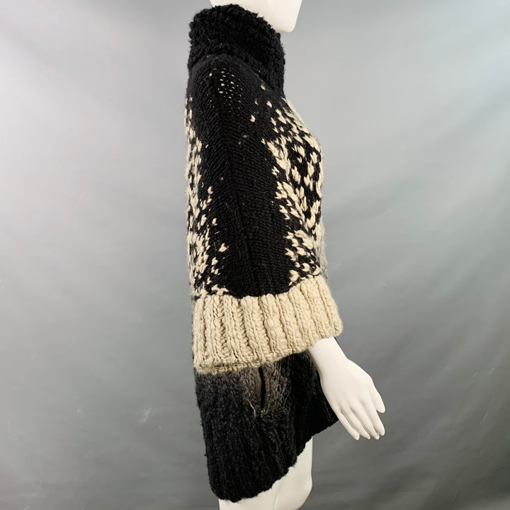 STELLA McCARTNEY Size S Black Grey Wool Silk Ombre Chunky Knit Zip Up Coat